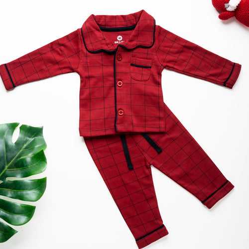 Pajamas with collar - Front open in red color