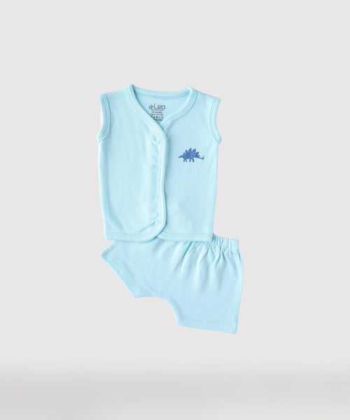 drLeo Dino Printed Blue Vest With Shorts