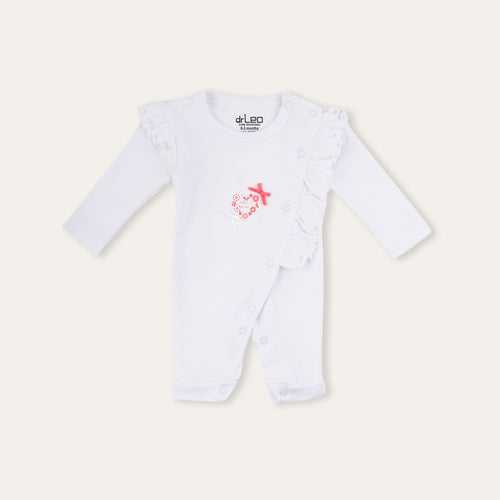 Dr Leo sleepsuit with frill - White