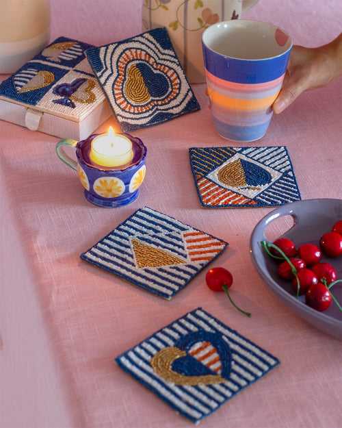 Ace of Celebrations Hand Embroidery Beaded Coasters Set of 4