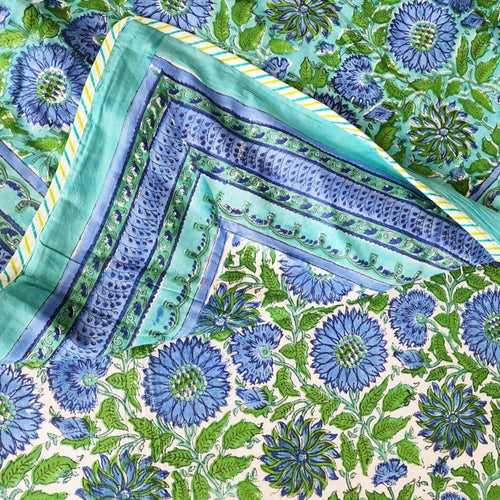 Blue Floral Print Double Hand Blocked Dohar