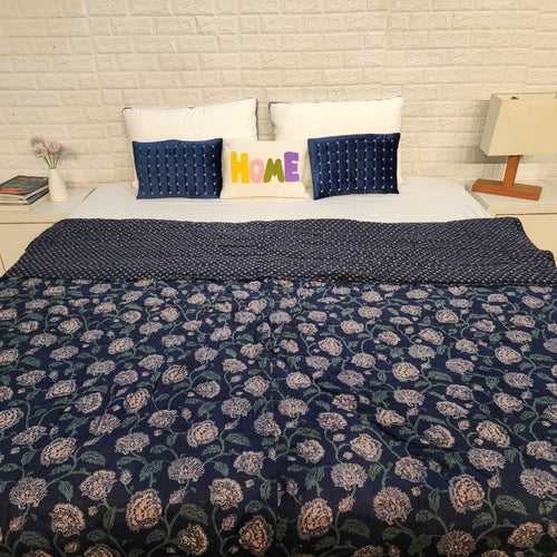 Calm Blue Hand Blocked Ajrakh Quilt