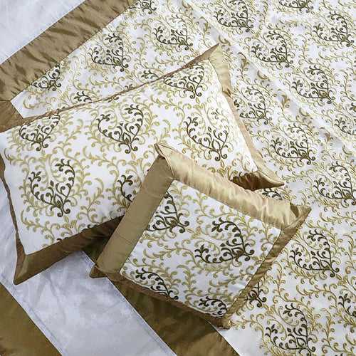Green Dimond Embroidery Bed Cover - Cotton Silk Bedcover
