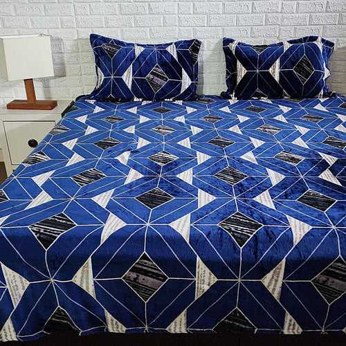 Blue Hexagon Print Warm Bedsheet