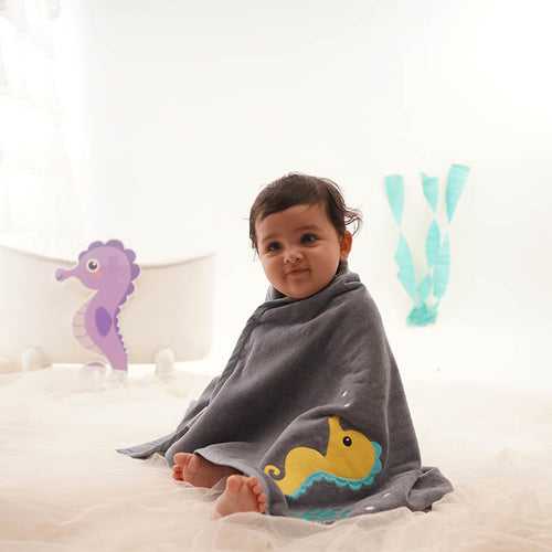 Baby Organic Cotton Towel - Seahorse Hugs