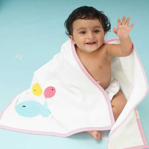 Baby Organic Cotton Towel - Fishy Friends