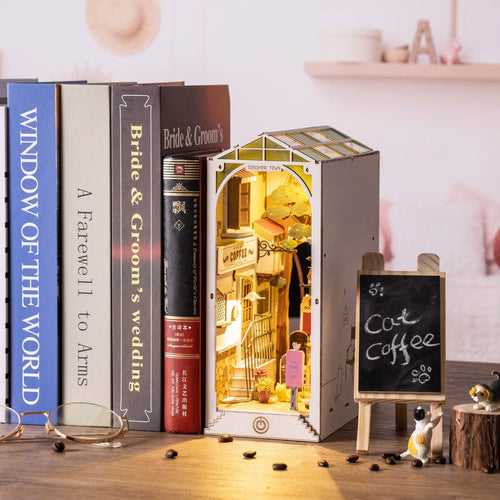 Mythifrost®️ Miniature Book Nook - 3D Wooden Bookshelf Decor ( Sunset Alley Edition )