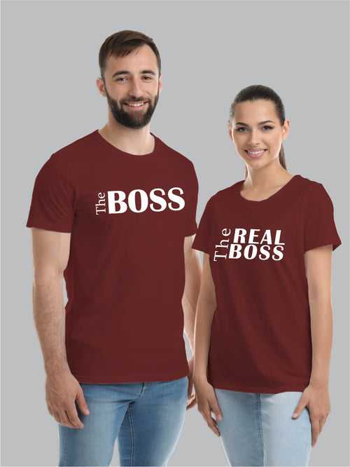 The Boss, The Real Boss - Cotton Couple T-Shirts