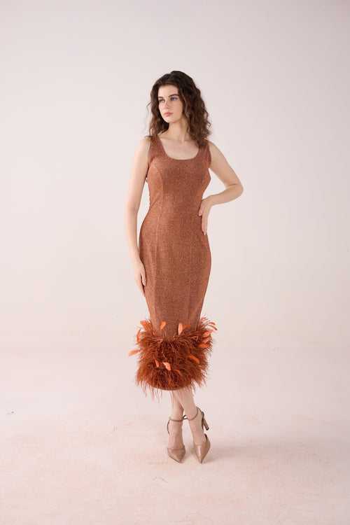 Sheen Rust Feather Midi