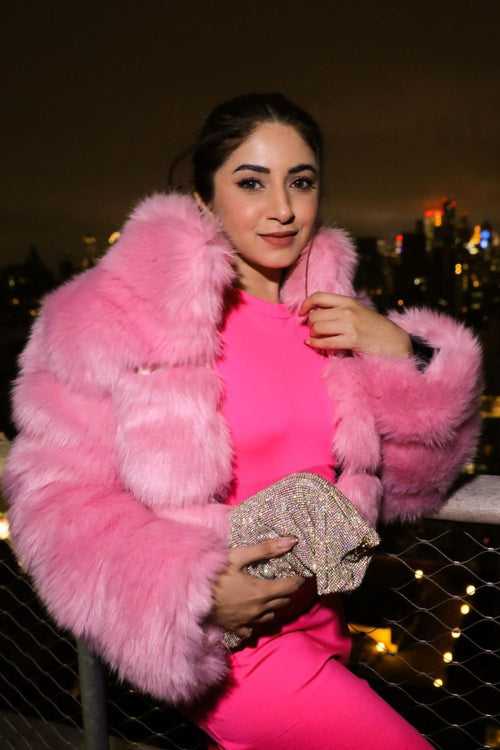 Aashna Shroff In Our Pink Faux Fur Jacket