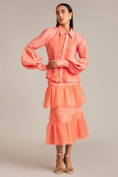 Coral Layered Midi Skirt