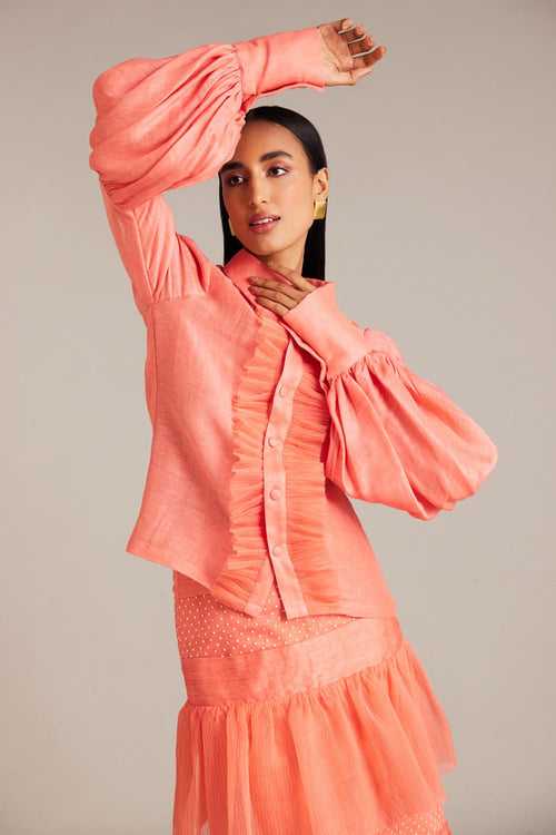 Coral Silk Shirt