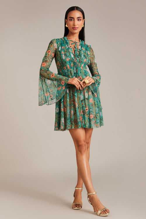 Forest Print Tulle Mini Dress