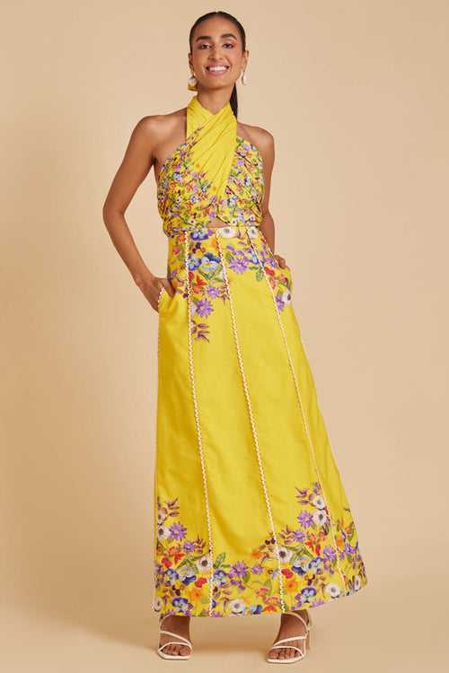 Garden Print Halter Maxi Dress