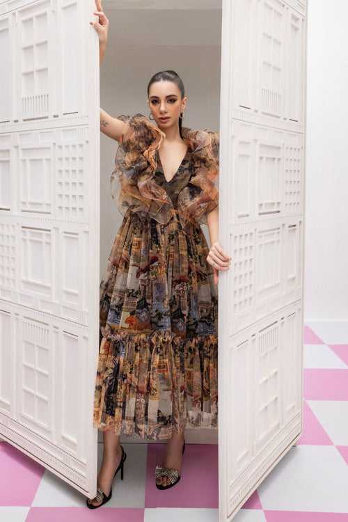 Jasmine Printed Tulle Midi Dress