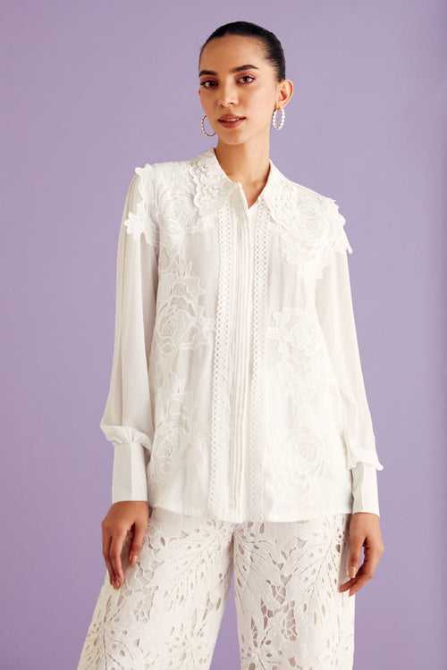 White Lace Pleated Shirt