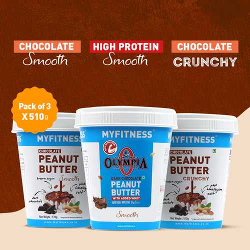 MyFitness Chocolate Combo 510gm: Chocolate Smooth, Chocolate Crunchy & Dark Chocolate Smooth