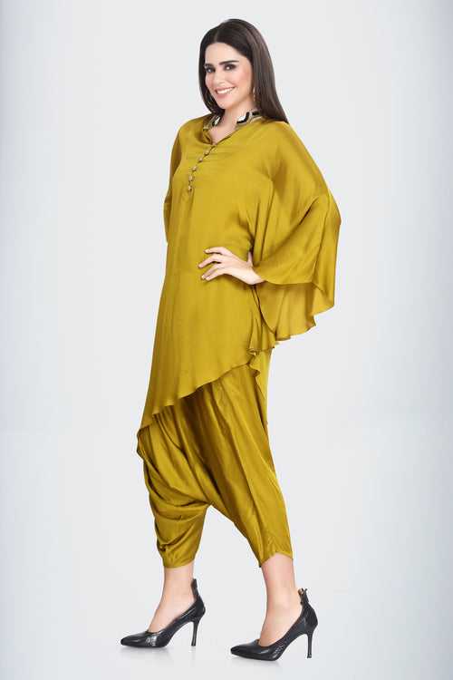 Boho-Chic Mustard Yellow Asymmetrical Kurta Set