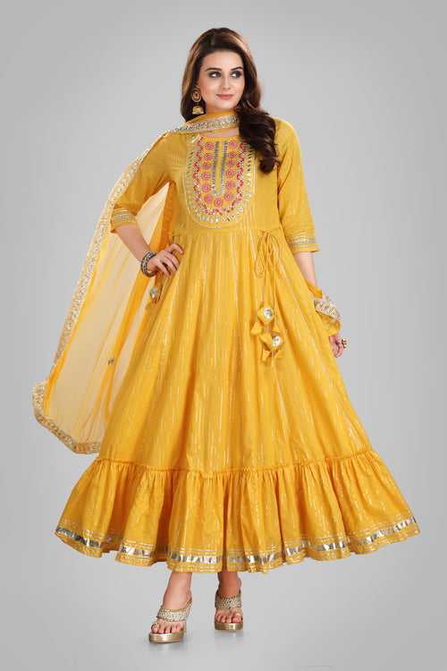 Stunning Yellow Anarkali Suit With Silver Sequins