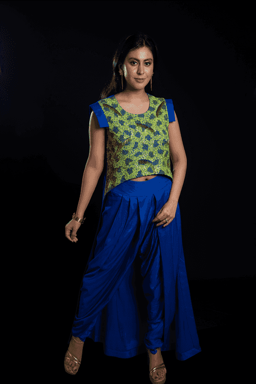 Blue Dhoti with Sequence Cape Top
