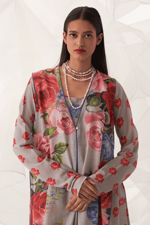 FLORAL PRINT ANARKALI JACKET SET