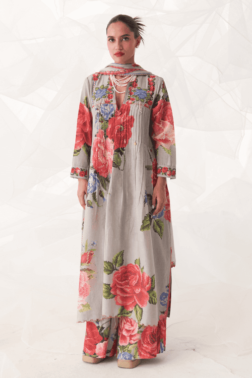 FLORAL PINTUCK KURTA SET