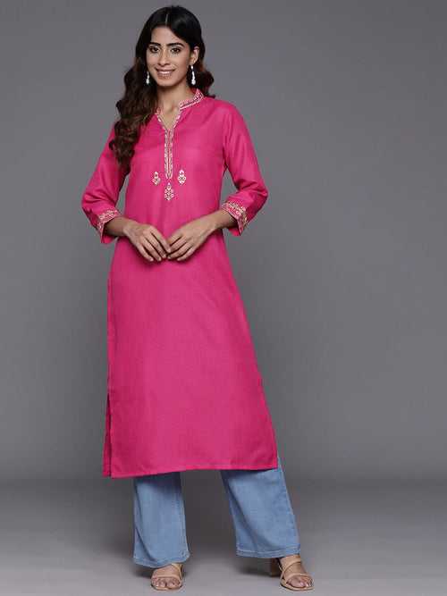 Varanga Women Fuchsia Thread Embroidered Kurta