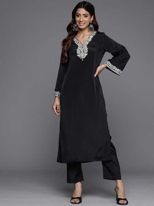 Varanga Women Black Mirror Embroidered Kurta Set