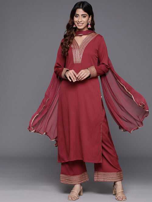 Varanga Women Maroon Gota Embellished Kurta With Bottom And Dupatta