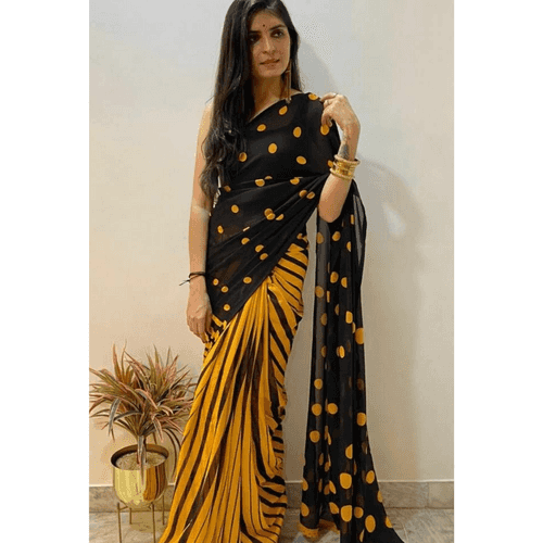 Black & Yellow Printed Saree