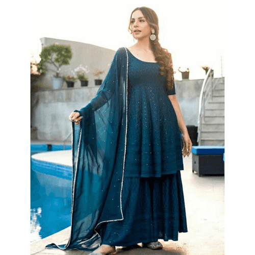 Turkish Blue Chikankari Sharara Suit Set