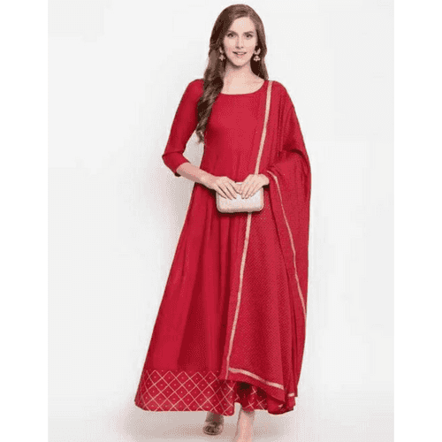 Red Printed Kurta and Dupatta Set