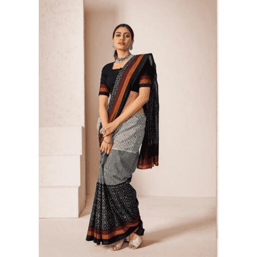 Black Printed Cotton Saree