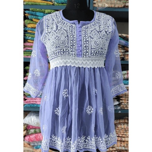 Lavender Chikankari Embroidered Top