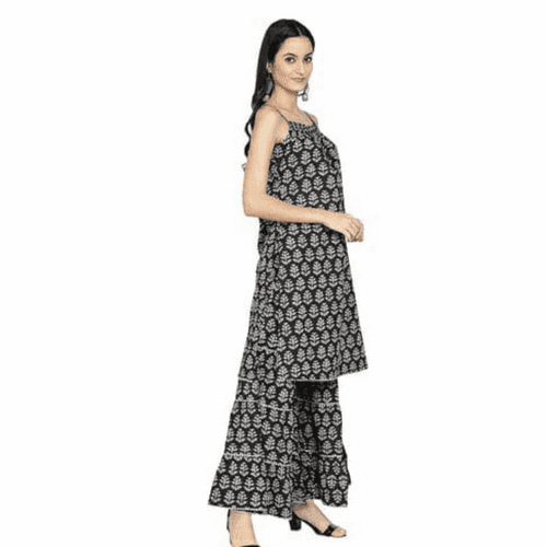 Black Motif Spaghetti Kurta & Sharara Set