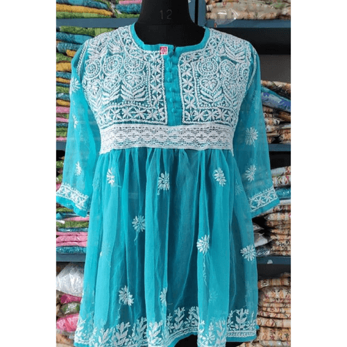 Light Blue Chikankari Embroidered Top