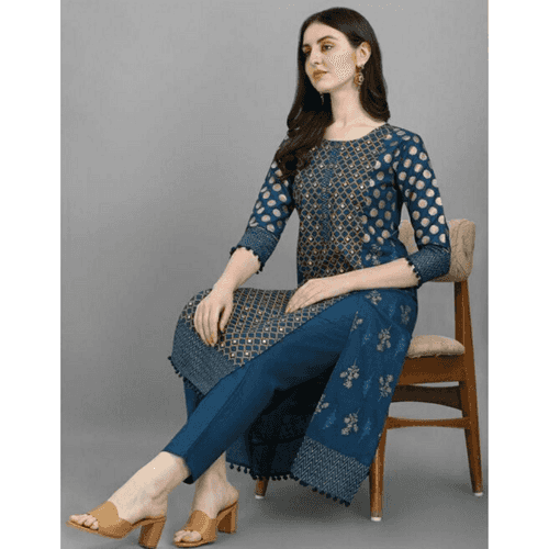 Blue Printed Kurta Palazzo Set