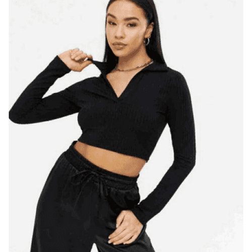 Black Full Sleeves Crop Top