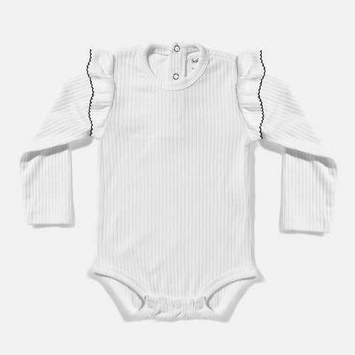 Simply White Long-sleeved Ribbed Bodysuit