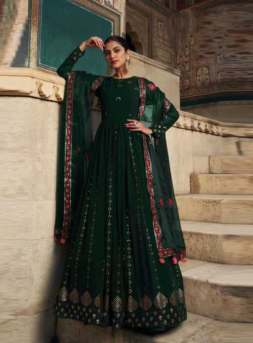 Green Women's Gown With Green Stylish Dupatta