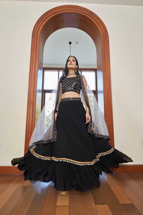 Black Colour Thread and Embroidery Work lehenga Choli