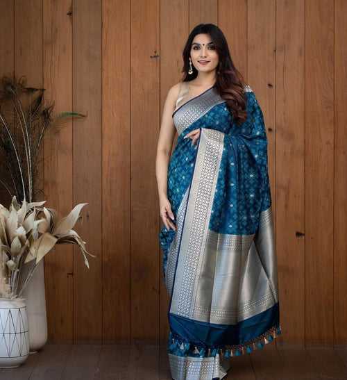 Blue Colour Kanjivaram Lichi Silk Saree For Women's