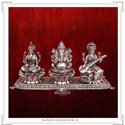 Pure 92.5 Silver Lord Ganesh, Goddess Lakshmi and Saraswathi  Idol (Please confirm price with us before purchase)
