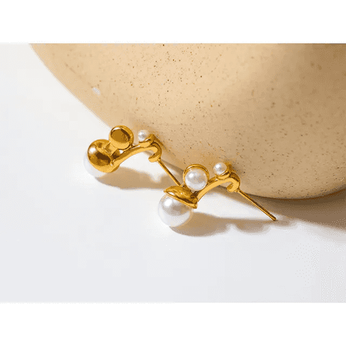 Danica Pearl Stud Earrings - 18K Gold Coated