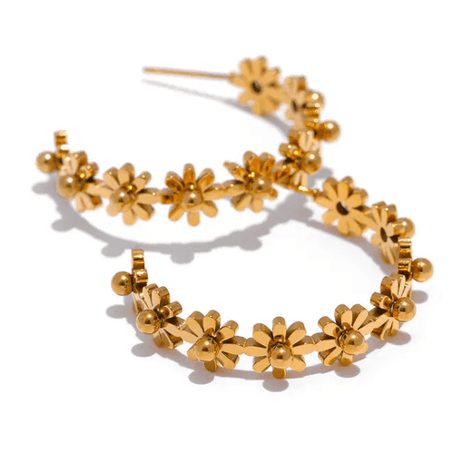 Elara Daisy Hoop Earring - 18K Gold Coated