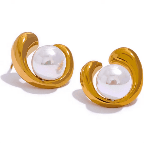 Titania Pearl Studs - 18K Gold Coated