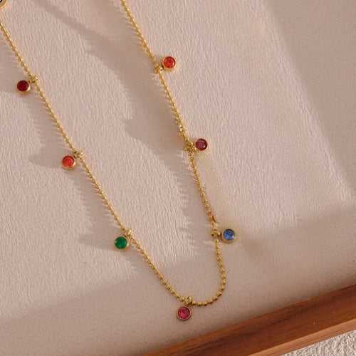 Sidra Colorful Drop Collar Necklace - 18K Gold Coated