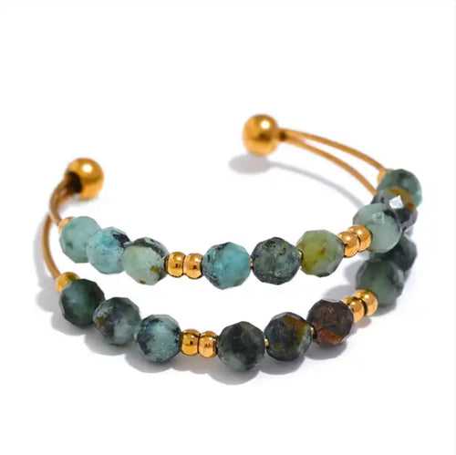 Beaded Turquoise Twin Ring - 18K Gold Coated