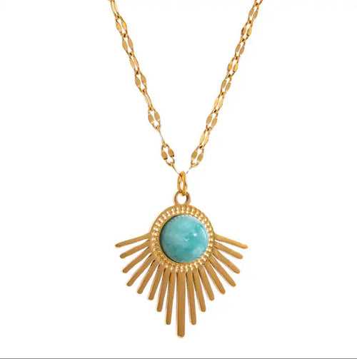 Ray Of Light Turquoise Pendant Necklace - 18K Gold Coated