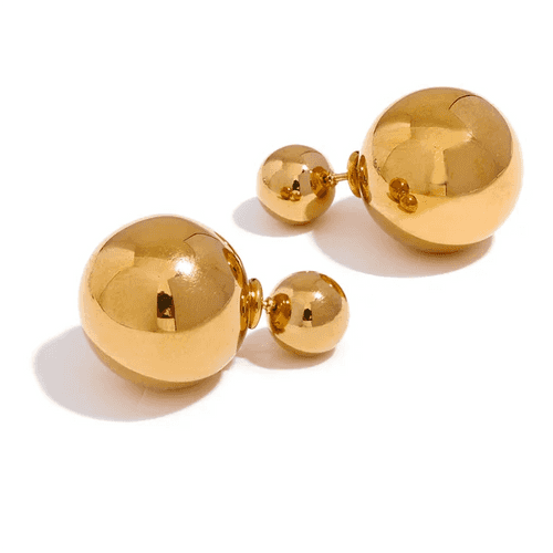 Golden Double Ball Earrings - 18K Gold Coated